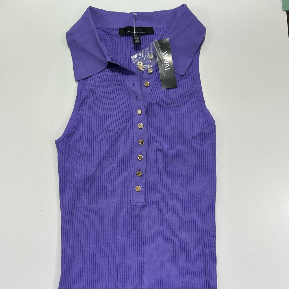 White House Black Market Violet Sleeveless Ribbed Collar Henley Knit Top M NWT